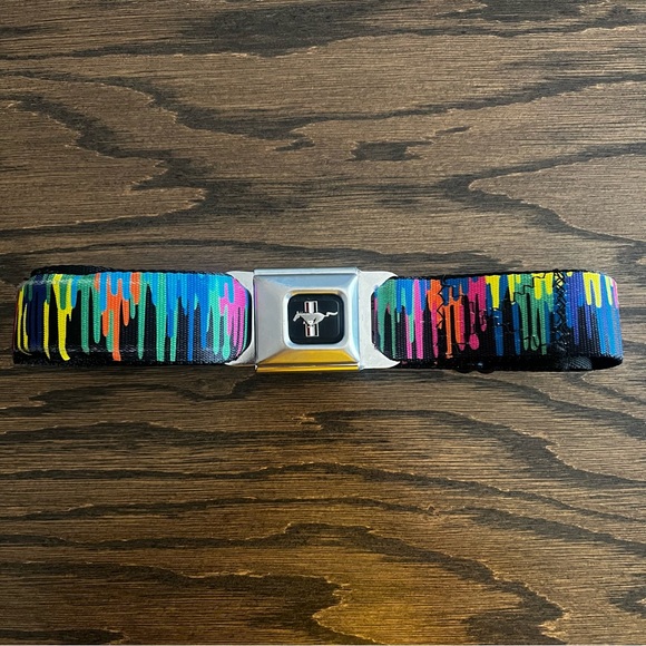 Buckle Down Colorful Drip Design Belt with Silver Mustang Buckle - Picture 1 of 6